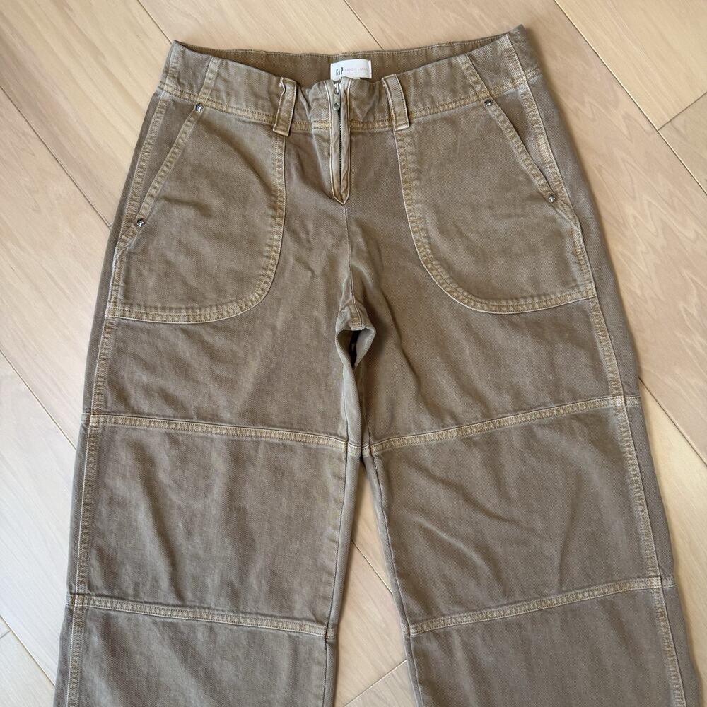 Gap Sandy Liang Low Rise Utility Pants Women's 10 Tan Brown Double Knee Baggy - Picture 3 of 11
